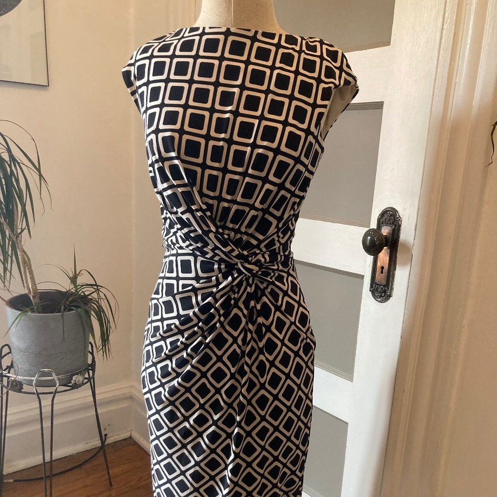 Black and white midi dress with knotted waist